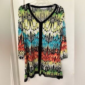 Peter Nygard Colorful Feather Pattern Blouse size Large